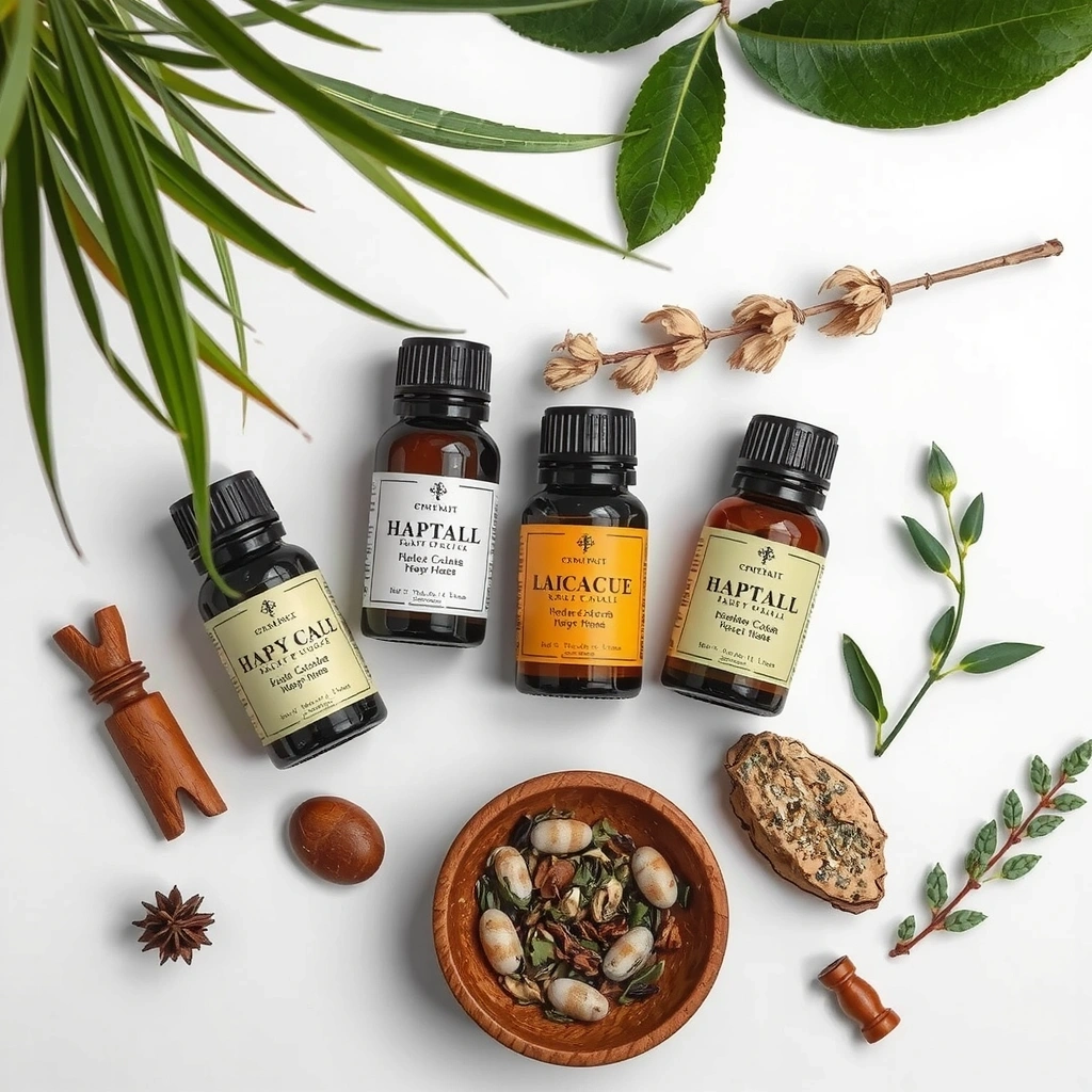 Natural wellness ingredients and botanicals arranged aesthetically