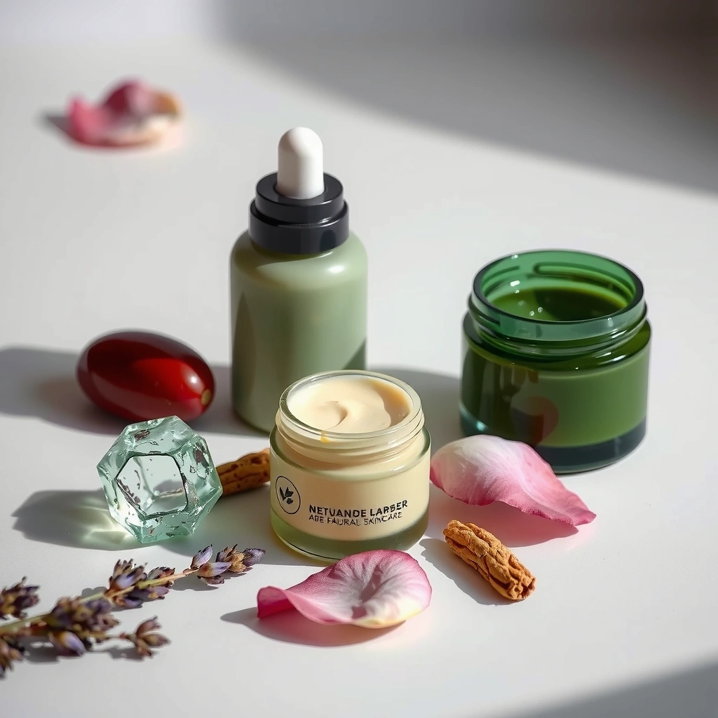 Luxurious natural skincare ingredients with botanical elements
